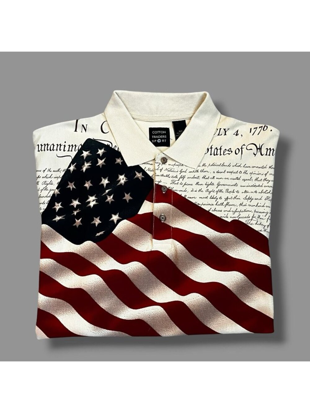 Cotton Trader XL Polo USA Flag Declaration of Independence Patriotic Vintage 90s